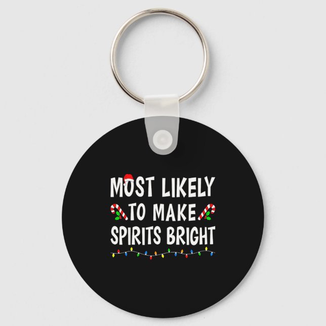 Most Likely To Christmas Xmas Pajamas Funny Matchi Keychain (Front)