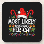 Most Likely To Decorate Her Cat Family Matching Beverage Coaster<br><div class="desc">Most Likely To Decorate Her Cat Family Matching Christmas</div>