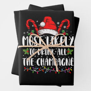 Most Likely To Drink All The Champagne Xmas Drink Wrapping Paper Sheets
