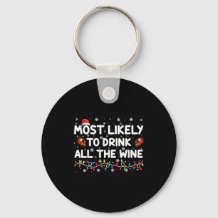 Most Likely To Drink All The Wine Family Christmas Keychain