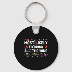Most Likely To Drink All The Wine Family Christmas Keychain