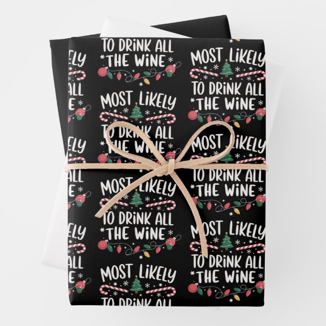 Most Likely To Drink All The Wine Family Matching  Wrapping Paper Sheets (In situ)