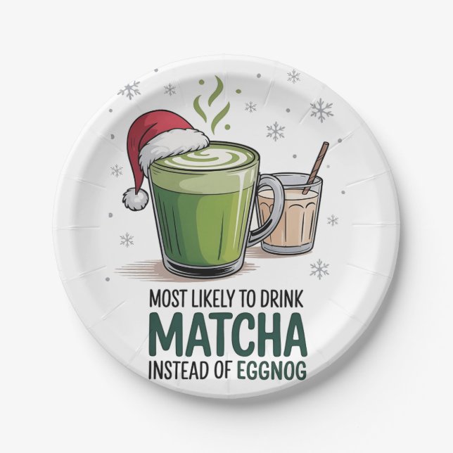 Most Likely to Drink Matcha Instead of Eggnog Xmas Paper Plates (Front)