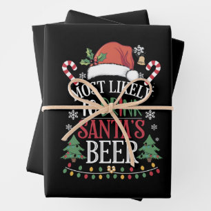 Most Likely To Drink Santa's Beer Matching Xmas Wrapping Paper Sheets
