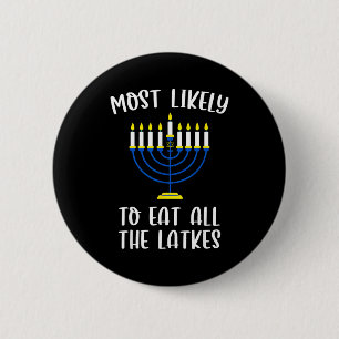 Most Likely To Eat All Latkes Hanukkah Group Match Button