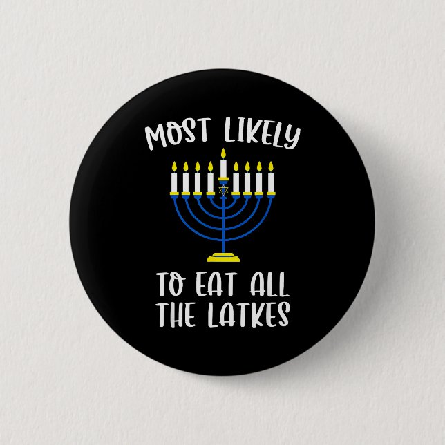Most Likely To Eat All Latkes Hanukkah Group Match Button (Front)