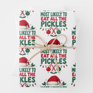 Most Likely To Eat All The Pickles Christmas Santa Wrapping Paper Sheets