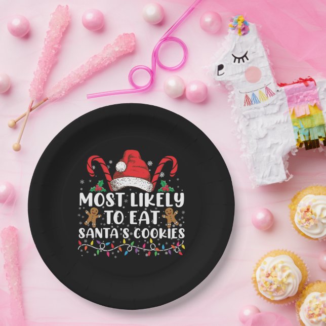 Most Likely To Eat Santas Cookies Family Christmas Paper Plates (Party)