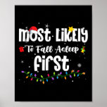 Most Likely To Fall Asleep First Christmas Santa H Poster<br><div class="desc">Most Likely To Fall Asleep First Christmas Santa Hat Lights</div>