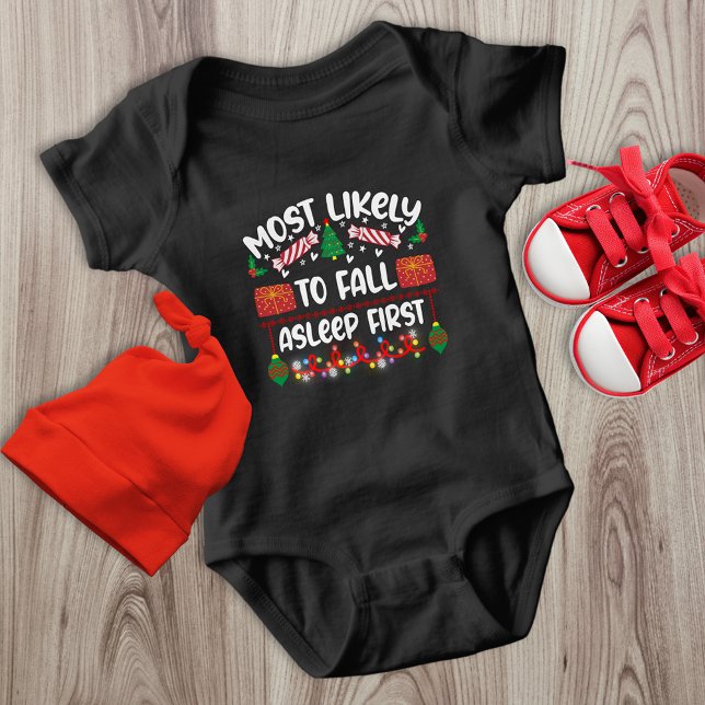 Most Likely to Fall Asleep First funny xmas Baby Bodysuit (Creator Uploaded)