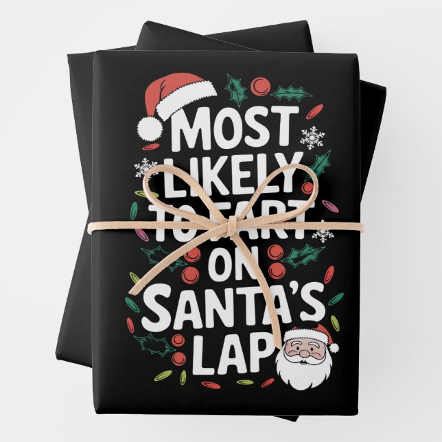 Most Likely To Fart On Santa's Lap Family Matching Wrapping Paper Sheets (In situ)