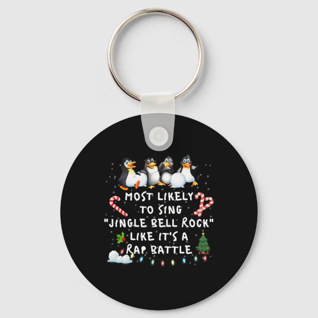Most Likely To Funny Jingle Bell Christmas Pajamas Keychain (Front)