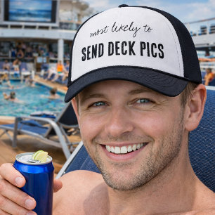Most Likely To Get Left At Port Funny Cruise Trucker Hat
