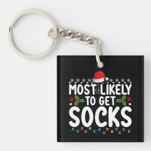 Most Likely To Get Socks Christmas Family Holiday Keychain
