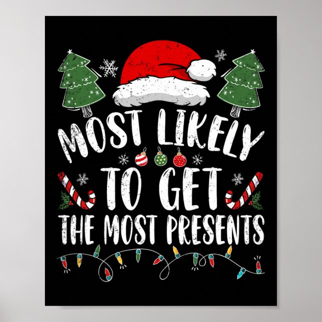 Most Likely To Get The Most Presents Santa Christm Poster (Front)