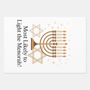 Most Likely to Light the Menorah Hanukkah Jewish Wrapping Paper Sheets