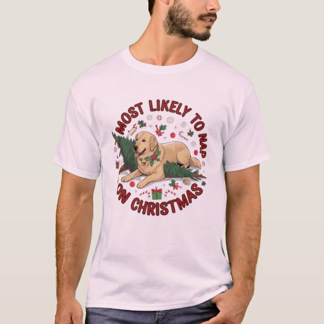 Most Likely to Nap Christmas Dog Holiday,Pup  T-Shirt (Front)