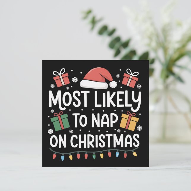 Most Likely To Nap On Christmas Family Matching Holiday Card (Standing Front)