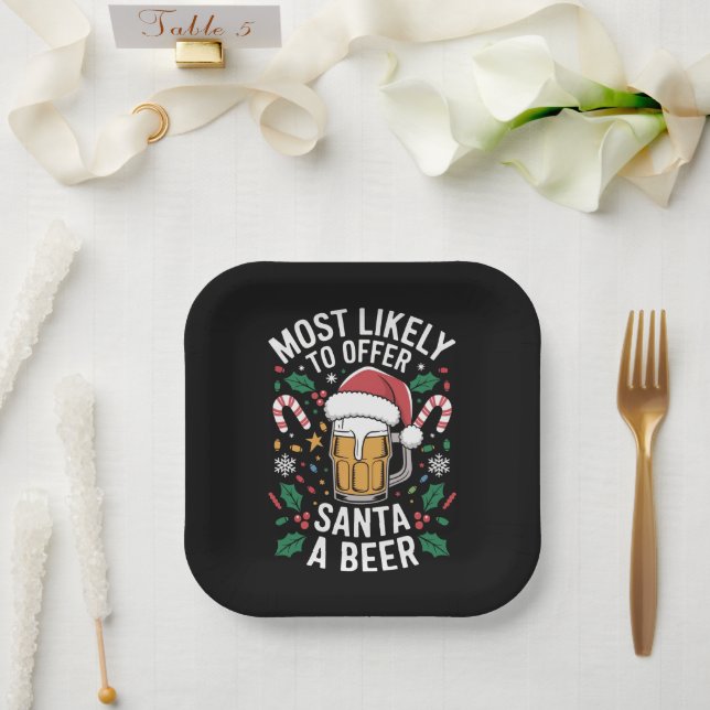Most Likely To Offer Santa a Beer Family Matching  Paper Plates (Wedding)