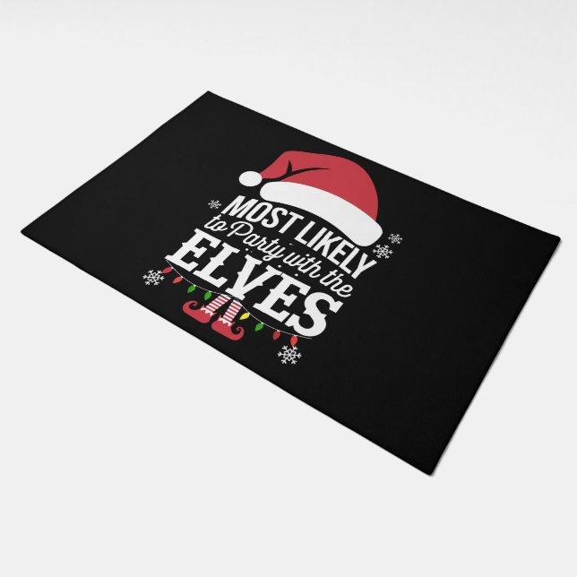 Most Likely to Party With The Elves Christmas  Doormat (Angled)