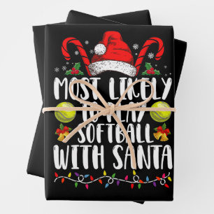 Most Likely To Play Softball With Santa Family Wrapping Paper Sheets