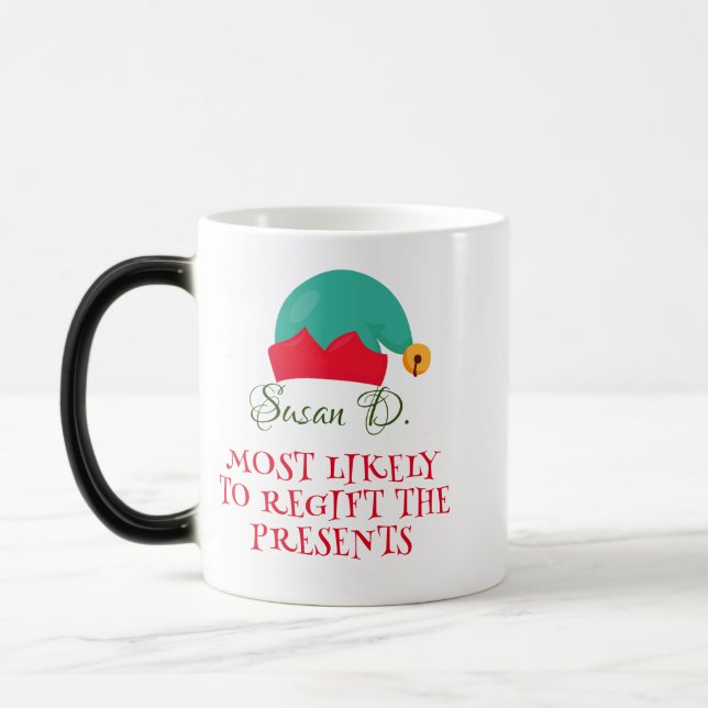 "Most Likely To Re-Gift" Elf Mug - Christmas Humor (Left)