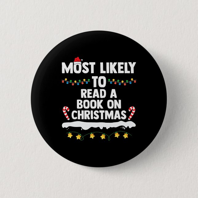 Most Likely To Read A Book On Christmas Matching F Button (Front)