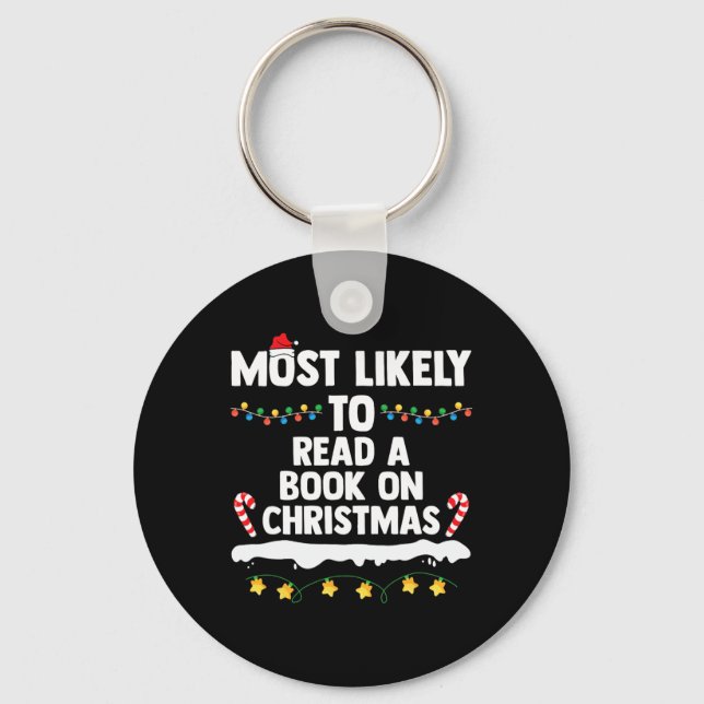 Most Likely To Read A Book On Christmas Matching F Keychain (Front)