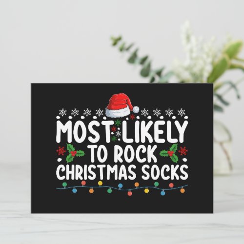 Most Likely To Rock Christmas Socks Family Holiday Invitation