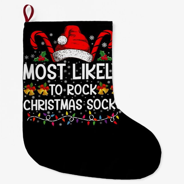 Most Likely To Rock Christmas Socks Funny Xmas (Front)