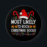Most Likely To Rock Christmas Socks Funny Xmas Button<br><div class="desc">Most Likely To Rock Christmas Socks Funny Xmas</div>