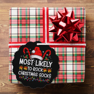 Most Likely To Rock Christmas Socks Funny Xmas Ornament Card