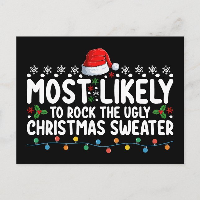 Most Likely To Rock The Ugly Christmas Sweater Postcard (Front)