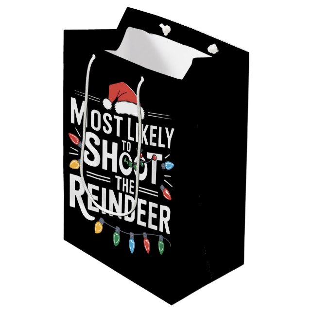 Most Likely To Shoot The Reindeer Family Christmas Medium Gift Bag (Front Angled)