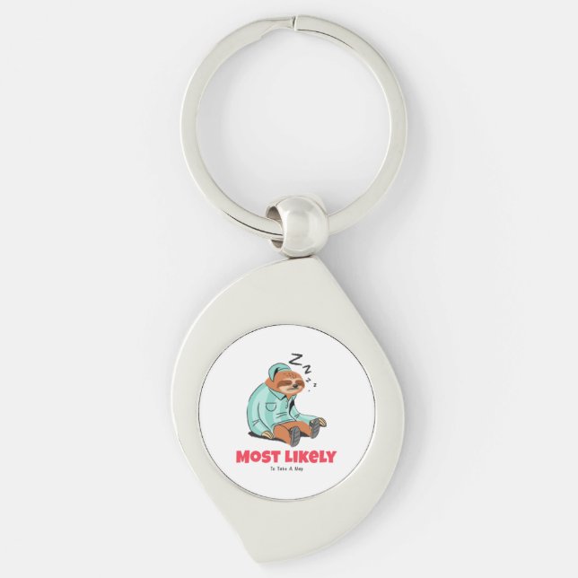 Most Likely To Take A Nap Keychain (Front)