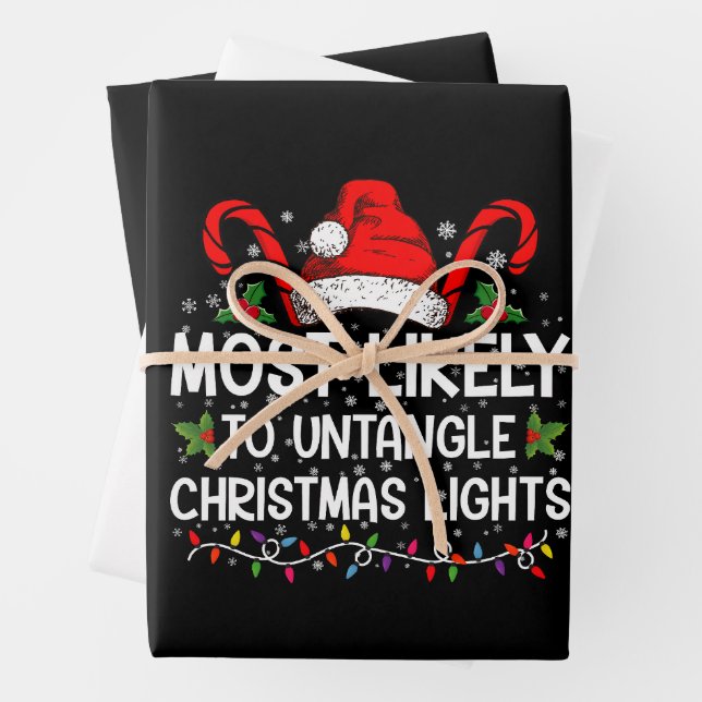 Most Likely To Untangle Christmas Lights Matching Wrapping Paper Sheets (In situ)