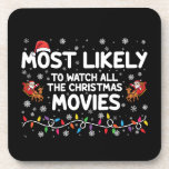Most Likely To Watch All Christmas Movies Family  Beverage Coaster<br><div class="desc">Most Likely To Watch All Christmas Movies Family</div>