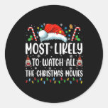 Most Likely To Watch All The Christmas Movies Fami Classic Round Sticker