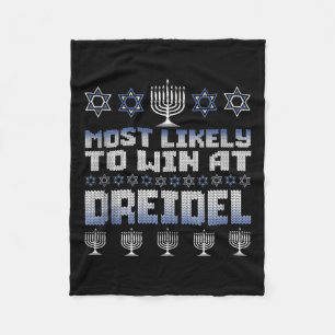 Most Likely To Win At Dreidel Funny Hanukkah Match Fleece Blanket