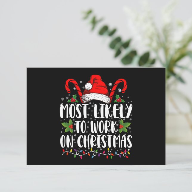 Most Likely To Work On Christmas Family Matching  Thank You Card (Standing Front)