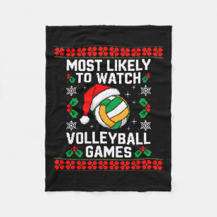 Most Likely Watch Volleyball Santa Christmas Match Fleece Blanket