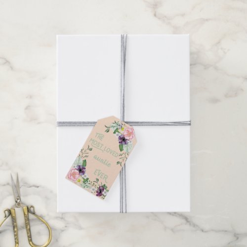 Most Loved Auntie Ever _ Floral Wild Roses Peach Gift Tags