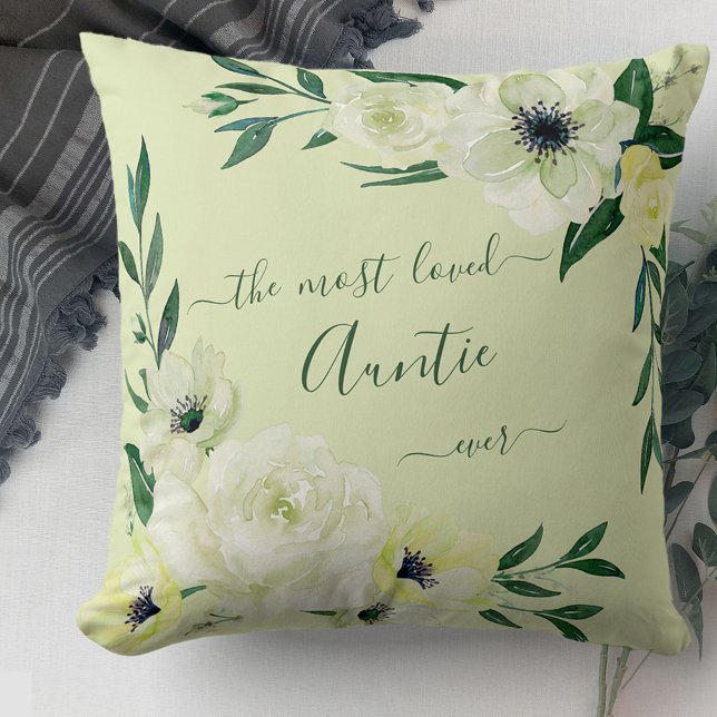 Most Loved Auntie Ever Watercolor Wild Roses Throw Pillow (Creator Uploaded)