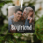Most Loved BOYFRIEND' Cute Photo Gift  Metal Ornament<br><div class="desc">Let your boyfriend know how much he is loved with this; Cute Modern Custom Photo Boyfriend Christmas Ornament. Design features fun white typography that reads 'Most Loved BOYFRIEND'. Simply upload your favorite picture and personalize the name of who its from. Text color can be changed by using the 'customize further'...</div>