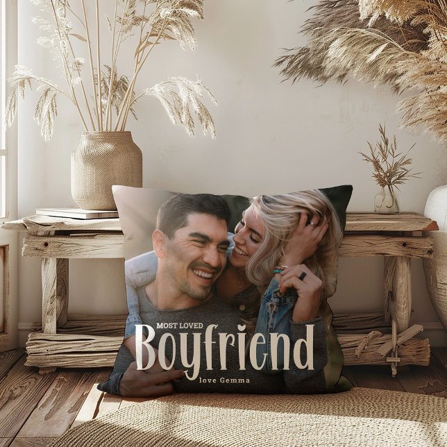 Most Loved BOYFRIEND' Cute Photo Gift  Throw Pillow (Creator Uploaded)