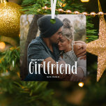 Most Loved GIRLFRIEND' Cute Photo Gift  Metal Ornament<br><div class="desc">Let your girlfriend know how much she is loved with this; Cute Modern Custom Photo Girlfriend Christmas Ornament. Design features fun white typography that reads 'Most Loved GIRLFRIEND'. Simply upload your favorite picture and personalize the name of who its from. Text color can be changed by using the 'customize further'...</div>