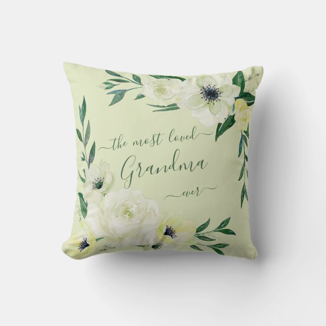 Most Loved Grandma Ever Watercolor Wild Roses Throw Pillow (Front)