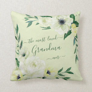 Most Loved Grandma Ever Watercolor Wild Roses Throw Pillow