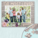 Most Loved Grandma - Rustic Watercolor Flowers Jigsaw Puzzle<br><div class="desc">Pretty photo puzzle for your grandmother - great for mother's day or a birthday gift. The template is set up ready for you to add your own photo and you can also edit "grandma" to your preferred title (ie., nonna, nana etc), if you wish. This watercolor floral design features a...</div>