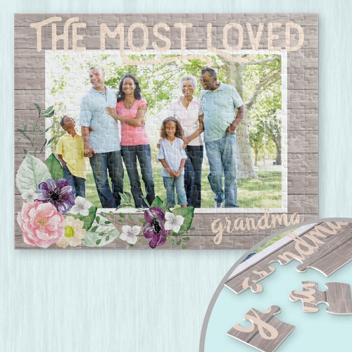 Most Loved Grandma _ Rustic Watercolor Flowers Jigsaw Puzzle